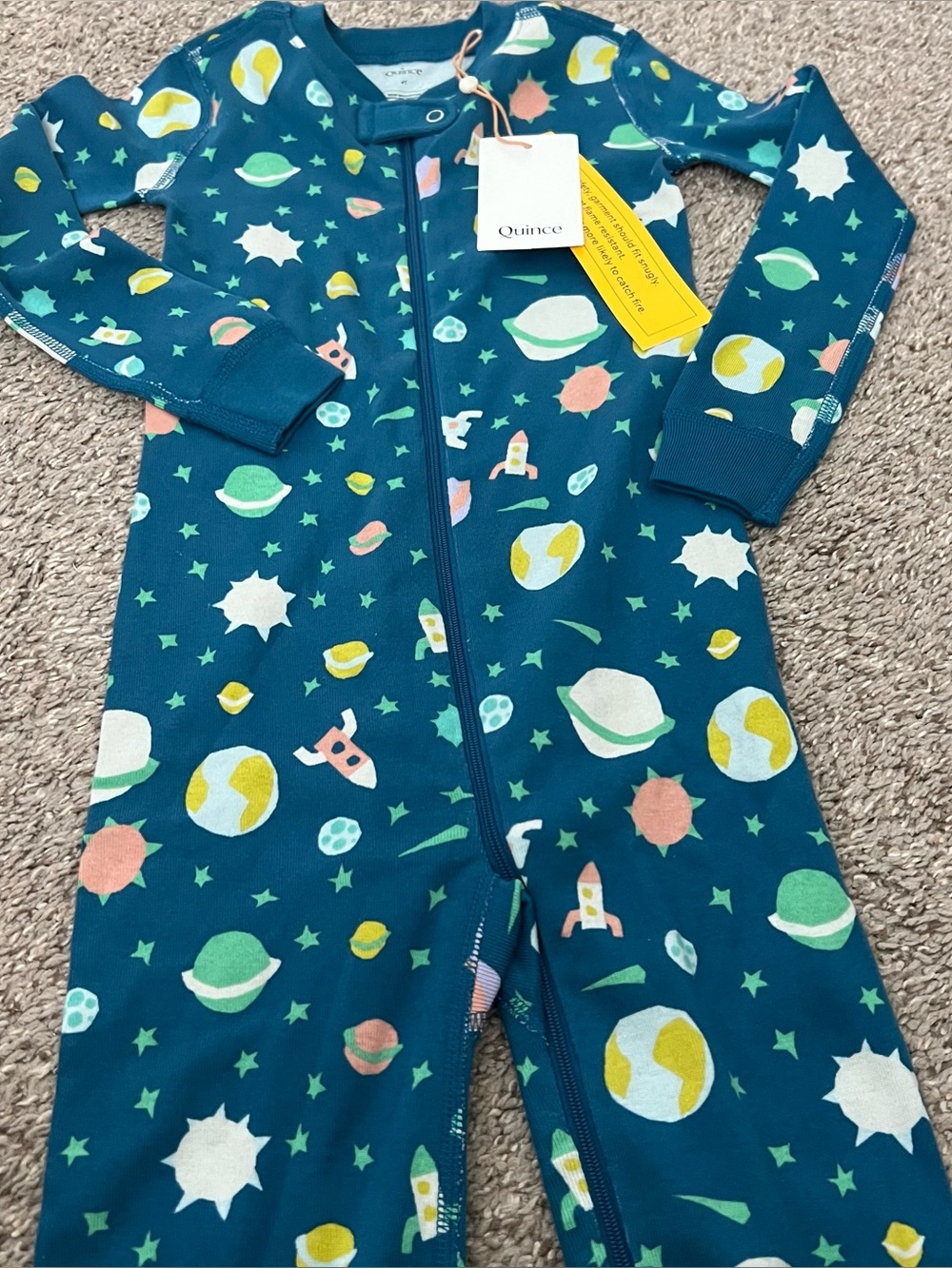 Quince Kids' Teal Space-Print Zip One-Piece Size 4 NWT